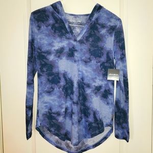 NWT Eddie Bauer, Small, Blue, Day Hiker Burnout Hooded Long Sleeve Top